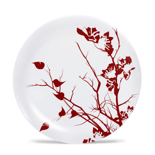 Cora - Melamine 10" Plate - Dogwood Floral - Merlot Red