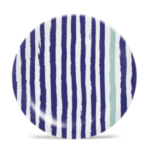 Cora - Melamine 10" Plate - Stripes & Spirals - Blue and Sea Aqua