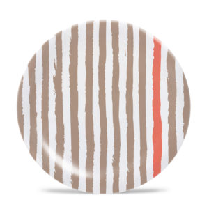 Cora - Melamine 10" Plate - Stripes & Spirals - Putty and Canyon Coral