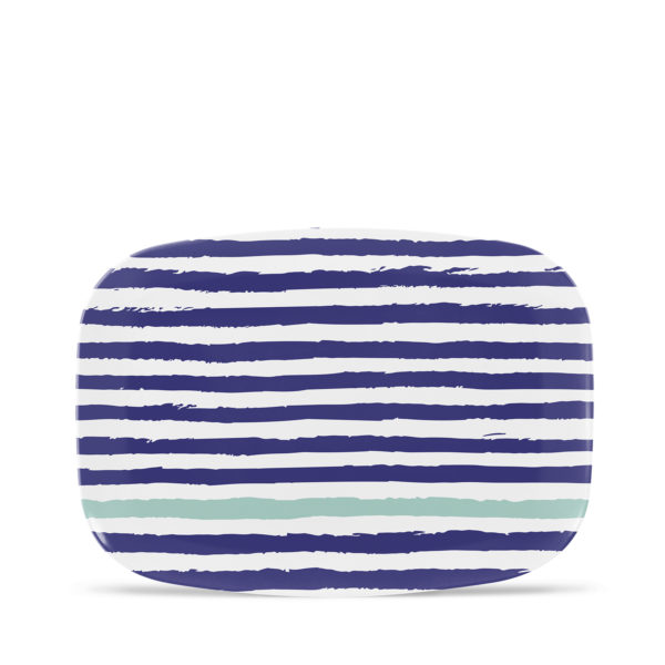 14" Melamine Platter - Stripes & Spirals - Aqua/Blue