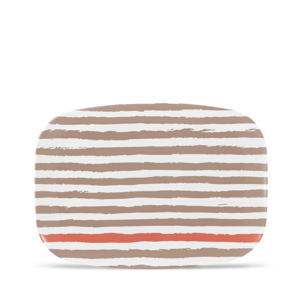 14" Melamine Platter - Stripes & Spirals - Coral/Putty